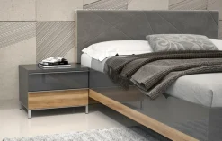 OTTO home Bettgestell »Onyx, FSC-zertifiziert, hochwertige UV Lackierung Hochglanz anthrazit« mit Metallfüßen,mit gepolstertem Kopfteil, Liegefläche 160x200 cm