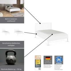OTTO home Bettgestell »Schlafzimmermöbel Möbel Landhaus Einzelbett Doppelbett Stauraum YLVA« Breite 90x200 cm oder 140x200 cm,mit Sprossenkopfteil im Landhausstil MADE IN GERMANY