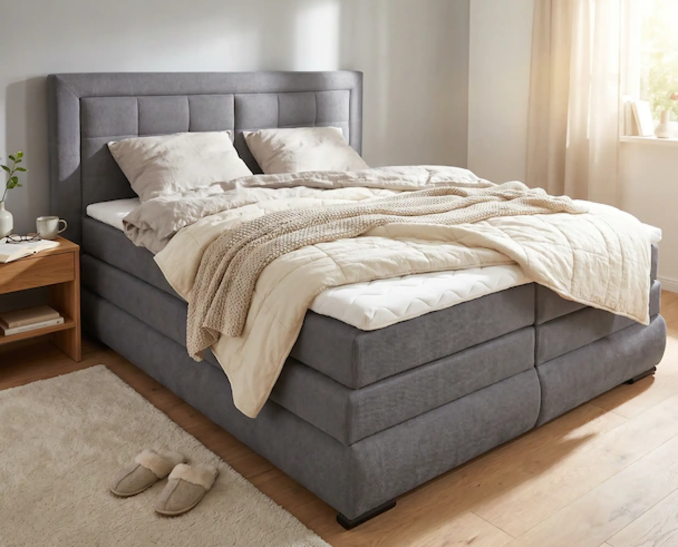 OTTO home Boxspringbett »MIVVA mit Bettkasten, mit Taschenfederkernmatratze H3, H3/H4 mix, H4« mit Kaltschaum- oder Visco-Topper (bei H4), Komfortliegehöhe 67cm