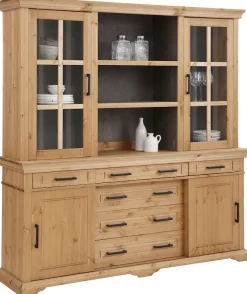 OTTO home Buffet »Anabel, mit Glastüren und Metallgriffen« Buffet aus massiver Kiefer, FSC®, mit Schiebetüren, B/H 186/190 cm