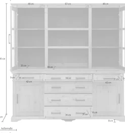 OTTO home Buffet »Anabel, mit Glastüren und Metallgriffen« Buffet aus massiver Kiefer, FSC®, mit Schiebetüren, B/H 186/190 cm