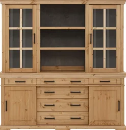 OTTO home Buffet »Anabel, mit Glastüren und Metallgriffen« Buffet aus massiver Kiefer, FSC®, mit Schiebetüren, B/H 186/190 cm