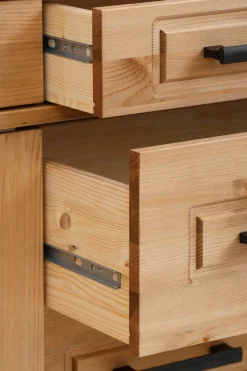 OTTO home Buffet »Anabel, mit Glastüren und Metallgriffen« Buffet aus massiver Kiefer, FSC®, mit Schiebetüren, B/H 186/190 cm