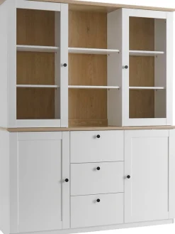 OTTO home Buffet »Brest, Hochschrank im Landhausstil, Schrank, Küchenschrank« schwarze Metallgriffe, viel Stauraum, Glastüren, 164 cm breit