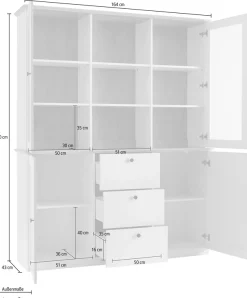 OTTO home Buffet »Brest, Hochschrank im Landhausstil, Schrank, Küchenschrank« schwarze Metallgriffe, viel Stauraum, Glastüren, 164 cm breit
