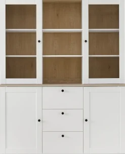 OTTO home Buffet »Brest, Hochschrank im Landhausstil, Schrank, Küchenschrank« schwarze Metallgriffe, viel Stauraum, Glastüren, 164 cm breit