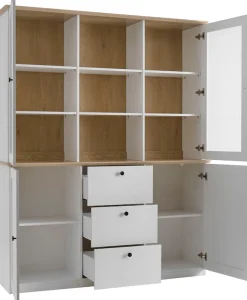 OTTO home Buffet »Brest, Hochschrank im Landhausstil, Schrank, Küchenschrank« schwarze Metallgriffe, viel Stauraum, Glastüren, 164 cm breit