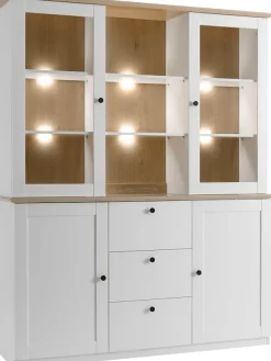 OTTO home Buffet »Brest, Hochschrank im Landhausstil, Schrank, Küchenschrank« schwarze Metallgriffe, viel Stauraum, Glastüren, 164 cm breit