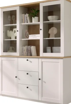 OTTO home Buffet »Brest, Hochschrank im Landhausstil, Schrank, Küchenschrank« schwarze Metallgriffe, viel Stauraum, Glastüren, 164 cm breit
