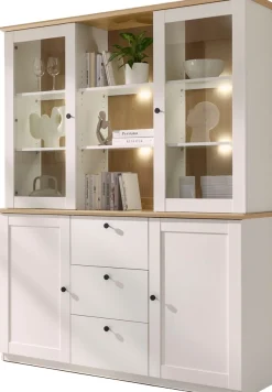 OTTO home Buffet »Brest, Hochschrank im Landhausstil, Schrank, Küchenschrank« schwarze Metallgriffe, viel Stauraum, Glastüren, 164 cm breit