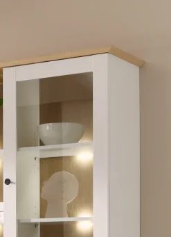 OTTO home Buffet »Brest, Hochschrank im Landhausstil, Schrank, Küchenschrank« schwarze Metallgriffe, viel Stauraum, Glastüren, 164 cm breit