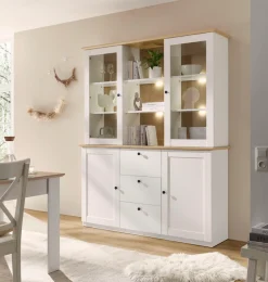 OTTO home Buffet »Brest, Hochschrank im Landhausstil, Schrank, Küchenschrank« schwarze Metallgriffe, viel Stauraum, Glastüren, 164 cm breit