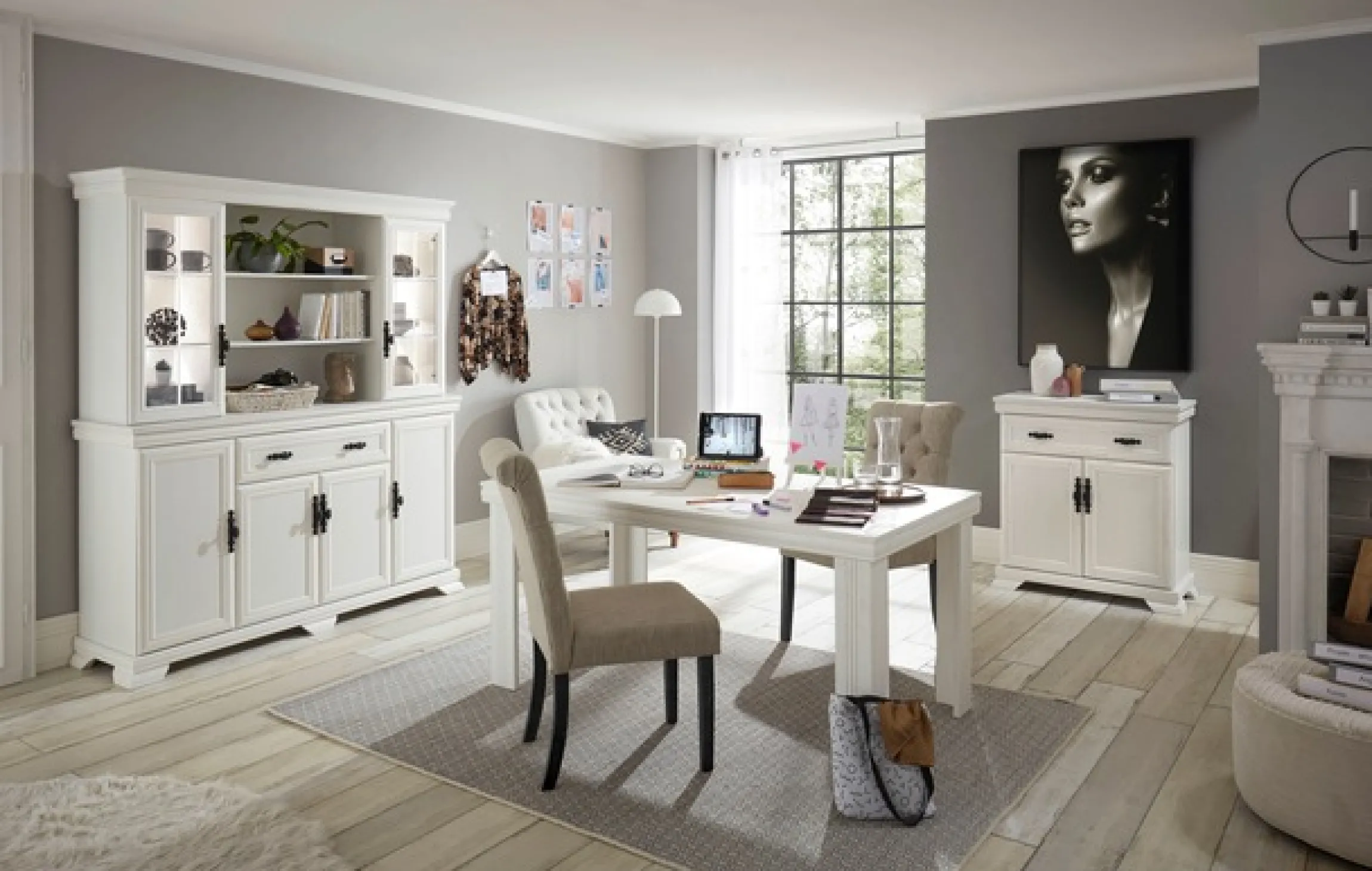 OTTO home Buffet »Royal, Hochschrank im Landhausstil, eleganter Schrank, Küchenschrank« dekorative Rahmenoptik, Metallgriffe, viel Stauraum, 168 cm breit