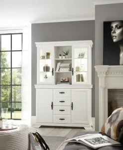 OTTO home Buffet »Royal, Hochschrank im Landhausstil, eleganter Schrank, Küchenschrank« dekorative Rahmenoptik, Metallgriffe, viel Stauraum, 128 cm breit