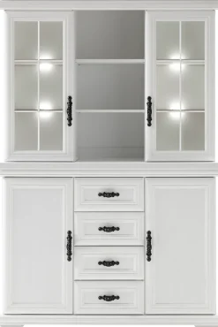 OTTO home Buffet »Royal, Hochschrank im Landhausstil, eleganter Schrank, Küchenschrank« dekorative Rahmenoptik, Metallgriffe, viel Stauraum, 128 cm breit