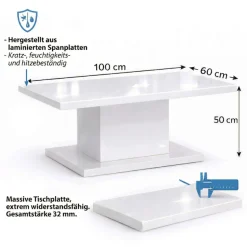 OTTO home Couchtisch »Atina Wohnzimmertisch, Sofatisch, Beistelltisch, Kaffeetisch« Rechteckiger Couchtisch, 100x60 cm, aus hochwertigem Holzwerkstoff