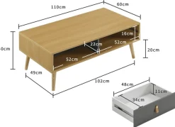 OTTO home Couchtisch »Avril« Kommode, FSC-zertifizierter Holzwerkstoff, lackiert,Eichen-Melamin, FSC-zertifiziertes Eschenholz, Breite 110 cm