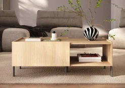 OTTO home Couchtisch »Badia 110x50 cm Korpus-Couchtisch, 2 Klappen, offenes Fach« Rechteckiger Wohnzimmertisch mit flexiblem Stauraum & Metallfüßen