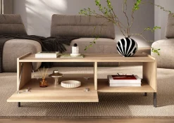 OTTO home Couchtisch »Badia 110x50 cm Korpus-Couchtisch, 2 Klappen, offenes Fach« Rechteckiger Wohnzimmertisch mit flexiblem Stauraum & Metallfüßen