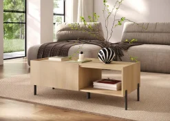 OTTO home Couchtisch »Badia 110x50 cm Korpus-Couchtisch, 2 Klappen, offenes Fach« Rechteckiger Wohnzimmertisch mit flexiblem Stauraum & Metallfüßen