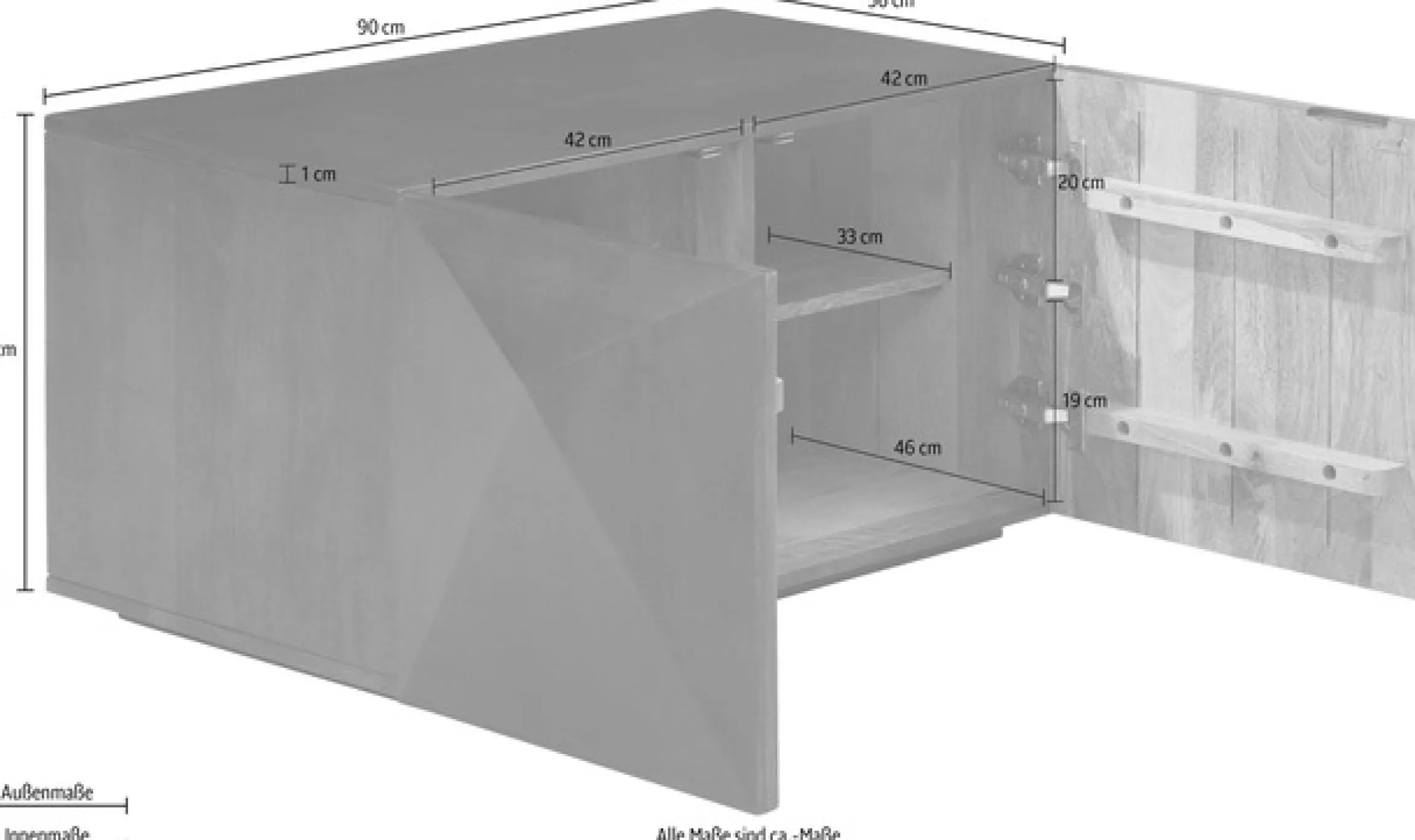 OTTO home Couchtisch »Diamond« aus massivem Mangoholz mit 3D-Optik auf den Außenseiten, Breite 90 cm