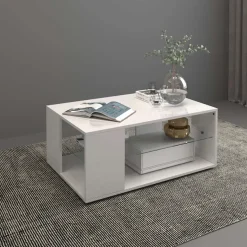 OTTO home Couchtisch »Egypt Couchtisch,Sofatisch« 1 Stk. tlg. Aus glänzend weiß lack. Holz, mit Glasablage,rechteckig,Breite 90 cm