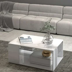 OTTO home Couchtisch »Egypt Couchtisch,Sofatisch« 1 Stk. tlg. Aus glänzend weiß lack. Holz, mit Glasablage,rechteckig,Breite 90 cm