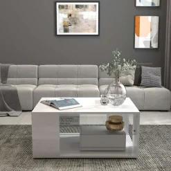 OTTO home Couchtisch »Egypt Couchtisch,Sofatisch« 1 Stk. tlg. Aus glänzend weiß lack. Holz, mit Glasablage,rechteckig,Breite 90 cm