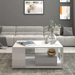 OTTO home Couchtisch »Egypt Couchtisch,Sofatisch« 1 Stk. tlg. Aus glänzend weiß lack. Holz, mit Glasablage,rechteckig,Breite 90 cm
