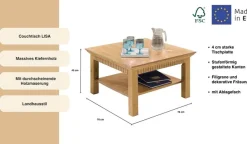 OTTO home Couchtisch »Lisa, Tisch, Kaffeetisch, Beistelltisch« Kaffeetisch, massives Kiefernholz, FSC®, B/T/H: 76x76x45 cm