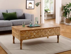 OTTO home Couchtisch »Spring« aus massivem Mangoholz mit detailreichen Schnitzereien, Breite 120 cm
