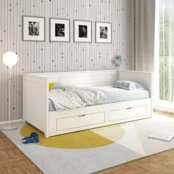 OTTO home Daybed »Leorben, 2 Schlafplätze, Jugendbett, Landhausstil, Massivholz« B/H/T ca. Liegefläche von 90cm auf 180cm ausziehbar 100x82x210cm,ausziehbar, 2 Schubladen, inkl. Lattenroste, viel Stauraum, Made in EU