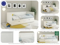 OTTO home Daybed »Leorben, 2 Schlafplätze, Jugendbett, Landhausstil, Massivholz« B/H/T ca. Liegefläche von 90cm auf 180cm ausziehbar 100x82x210cm,ausziehbar, 2 Schubladen, inkl. Lattenroste, viel Stauraum, Made in EU