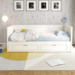 OTTO home Daybed »Leorben, 2 Schlafplätze, Jugendbett, Landhausstil, Massivholz« B/H/T ca. Liegefläche von 90cm auf 180cm ausziehbar 100x82x210cm,ausziehbar, 2 Schubladen, inkl. Lattenroste, viel Stauraum, Made in EU