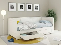 OTTO home Daybed »Leorben, 2 Schlafplätze, Jugendbett, Landhausstil, Massivholz« B/H/T ca. Liegefläche von 90cm auf 180cm ausziehbar 100x82x210cm,ausziehbar, 2 Schubladen, inkl. Lattenroste, viel Stauraum, Made in EU