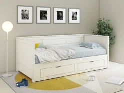 OTTO home Daybed »Leorben, 2 Schlafplätze, Jugendbett, Landhausstil, Massivholz« B/H/T ca. Liegefläche von 90cm auf 180cm ausziehbar 100x82x210cm,ausziehbar, 2 Schubladen, inkl. Lattenroste, viel Stauraum, Made in EU