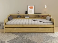 OTTO home Daybett »"REETE1", Stauraum, Funktionsbett, Kinderbett, inklusive Schubkasten« 90x200cm, 2 Schlafplätze,mit Regalen, FSC® zertifiziertes Massivholz (Kiefer), Landhausstil