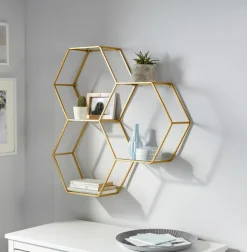 OTTO home Deko-Wandregal »Lenia, 3 Ablageflächen aus Glas in einer besonderen Form kombiniert« für elegantes und modernes Wohnen, aus Metall, in 3 Farben