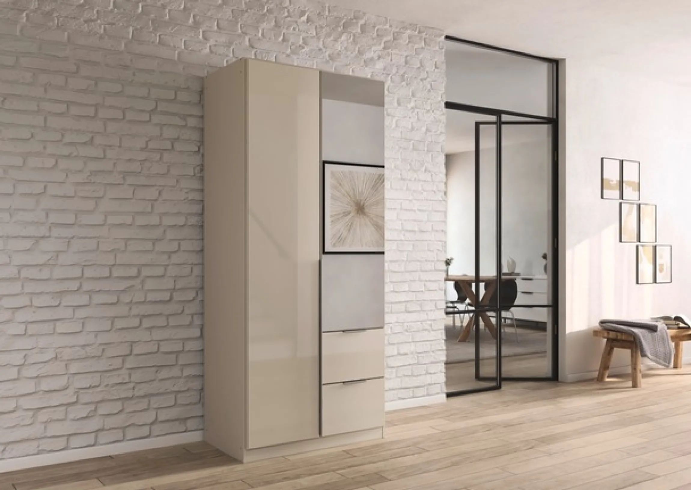 OTTO home Drehtürenschrank »Kleiderschrank Kleiderschränke Schrank Garderobe AGORDO mit Glasfront« in zwei Griff-Farben, Breiten 91-360 cm,mit Außenschubkästen, in 7 Breiten und 2 Höhen MADE IN GERMANY