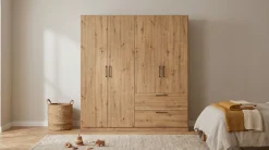 OTTO home Drehtürenschrank »Kleiderschrank Schrank Garderobe Wäscheschrank CHALLENGER« Breiten 181/226 cm, Höhen 197/210 cm,Metallgriffe in Graumetallic und geräumige Schubladen MADE IN GERMANY