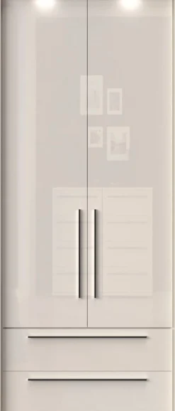 OTTO home Drehtürenschrank »Piano, inklusive Rahmen und Beleuchtung, soft-close-Funktion« viele Breiten zur Auswahl, 226cm hoch, mit jeweils 2 Schubladen,beige oder weiß, UV lackiert, Hochglanzfronten, FSC-zertifiziert