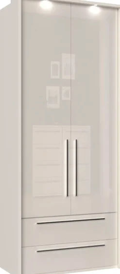 OTTO home Drehtürenschrank »Piano, inklusive Rahmen und Beleuchtung, soft-close-Funktion« viele Breiten zur Auswahl, 226cm hoch, mit jeweils 2 Schubladen,beige oder weiß, UV lackiert, Hochglanzfronten, FSC-zertifiziert