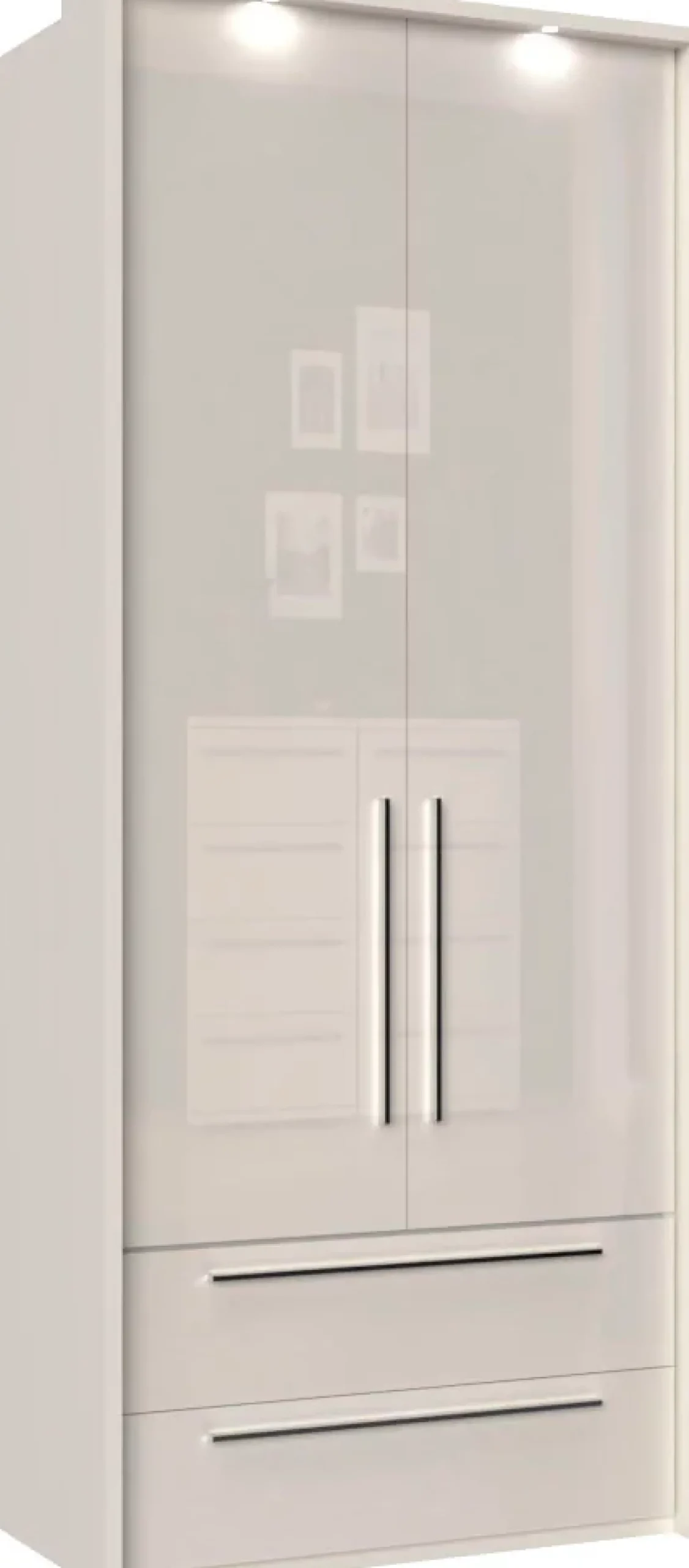 OTTO home Drehtürenschrank »Piano, inklusive Rahmen und Beleuchtung, soft-close-Funktion« viele Breiten zur Auswahl, 226cm hoch, mit jeweils 2 Schubladen,beige oder weiß, UV lackiert, Hochglanzfronten, FSC-zertifiziert