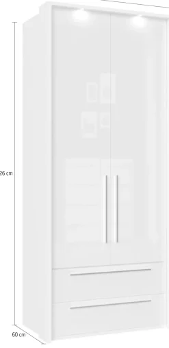 OTTO home Drehtürenschrank »Piano, inklusive Rahmen und Beleuchtung, soft-close-Funktion« viele Breiten zur Auswahl, 226cm hoch, mit jeweils 2 Schubladen,beige oder weiß, UV lackiert, Hochglanzfronten, FSC-zertifiziert