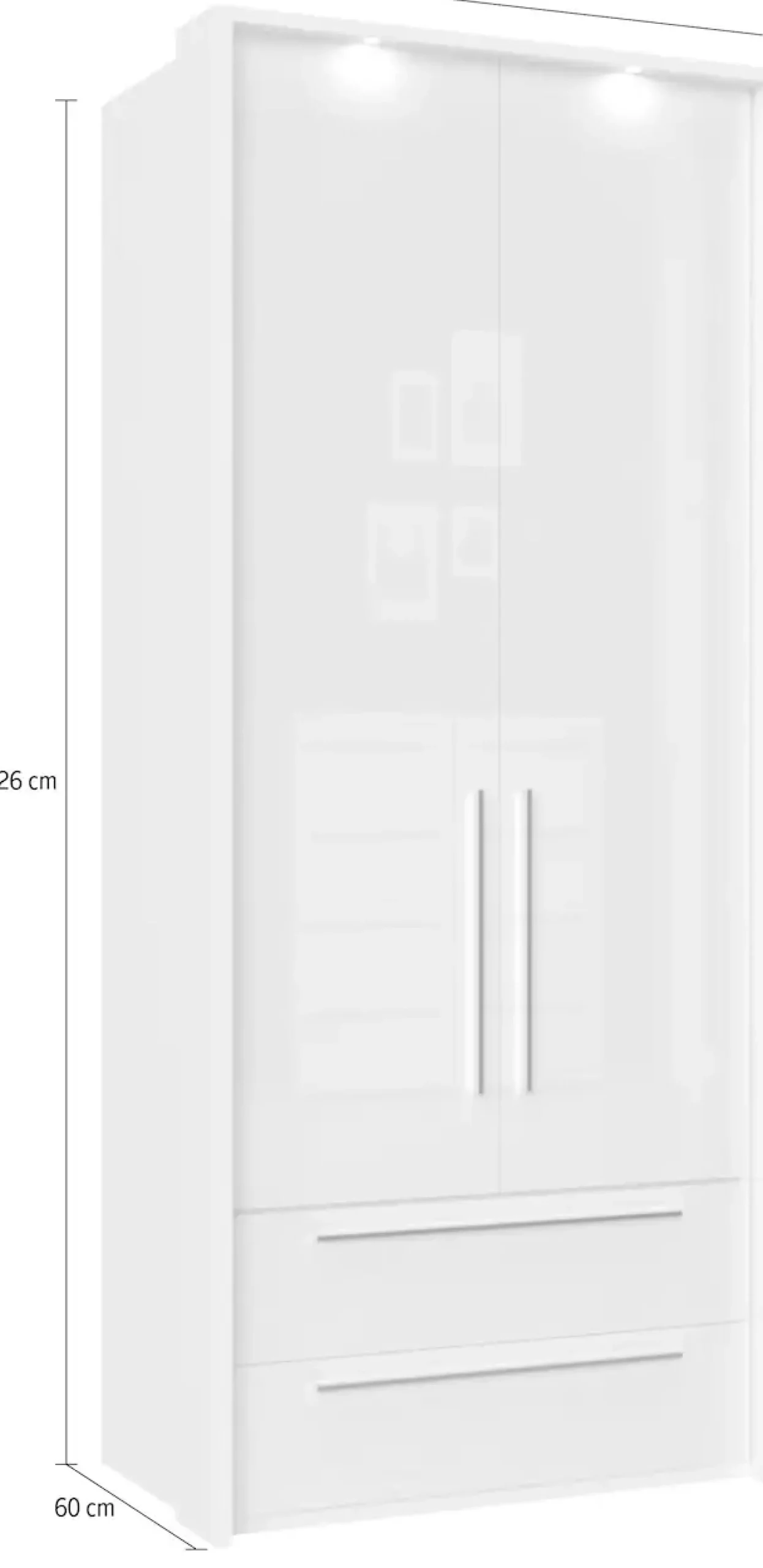 OTTO home Drehtürenschrank »Piano, inklusive Rahmen und Beleuchtung, soft-close-Funktion« viele Breiten zur Auswahl, 226cm hoch, mit jeweils 2 Schubladen,beige oder weiß, UV lackiert, Hochglanzfronten, FSC-zertifiziert