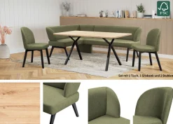 OTTO home Eckbankgruppe »Aretha Essecke, Sitzgruppe, Eckbank, Küchenbank« Set, 4er, 4 Stk. tlg. Esszimmer Sitzgruppe, Tisch, Stühle und Bank gepolstert, Nosagfederung