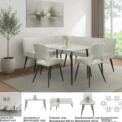 OTTO home Eckbankgruppe »Danny/Ianna/Derrek« Set, Eckbankgruppe mit Tisch, Eckbank, Stühle, 4 tlg. Sitzgruppe, Eckbank und Stühle bequem gepolstert, Tisch 120x80 cm