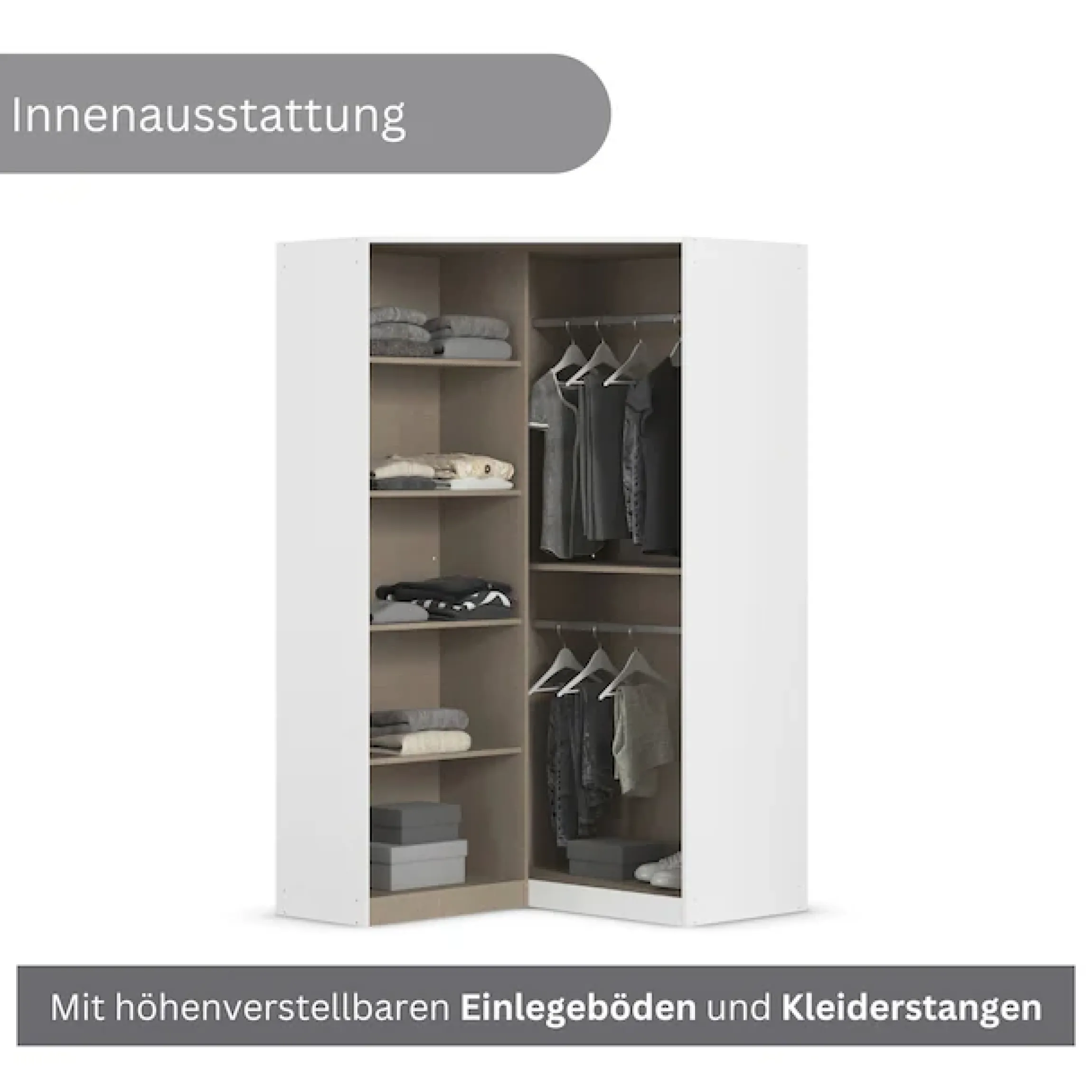 OTTO home Eckkleiderschrank »Mehrzweckschrank Aktenschrank Möbel Mietswohnung Schlafzimmer YLVA« Schenkelmaß: 85x72 cm, Höhe 197 cm,skandinavischer Style mit Rahmenfront und Knopfgriff MADE IN GERMANY