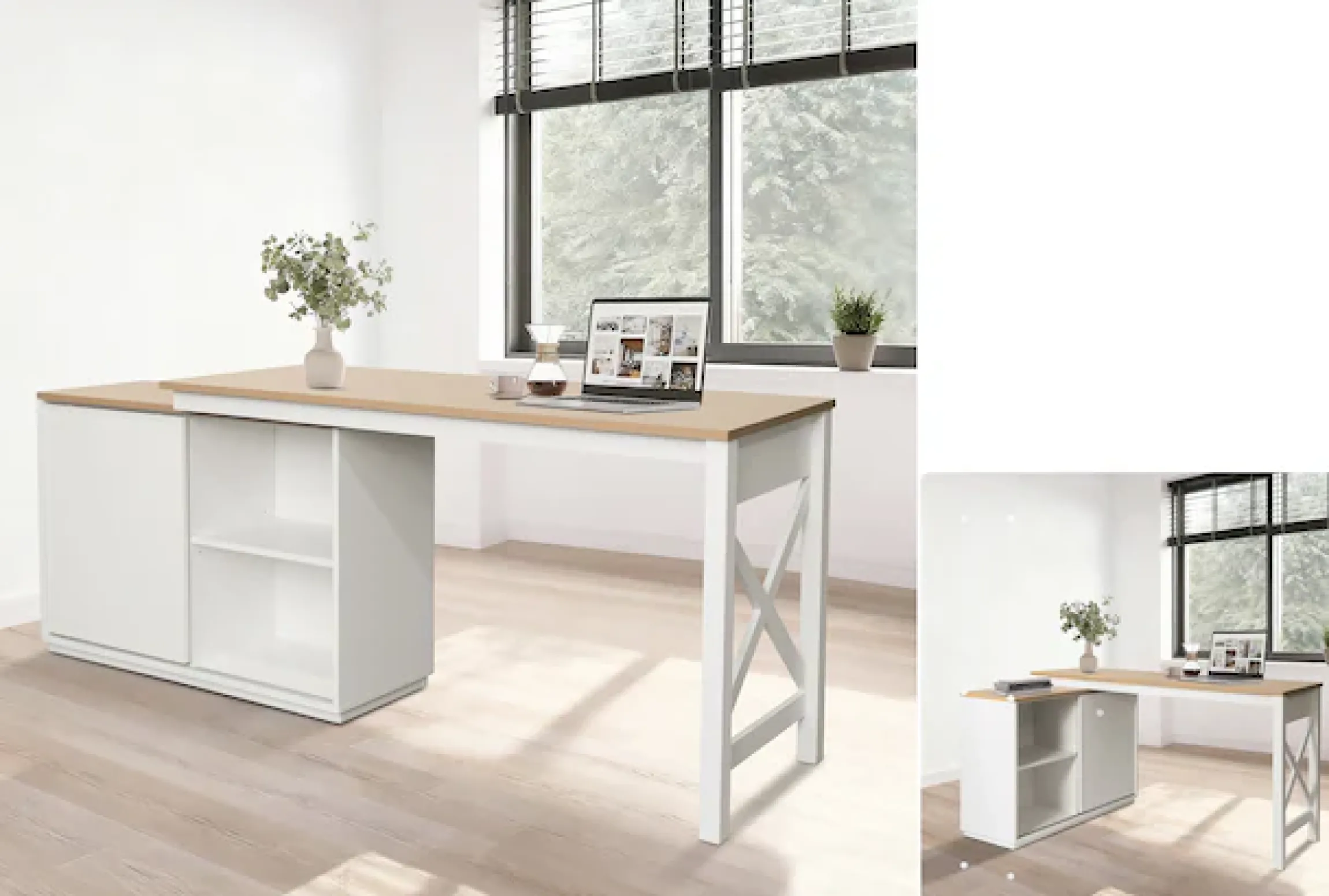 OTTO home Eckschreibtisch »SILBA« mit Schiebetür, Breite: 140 cm, auch als Sideboard nutzbar