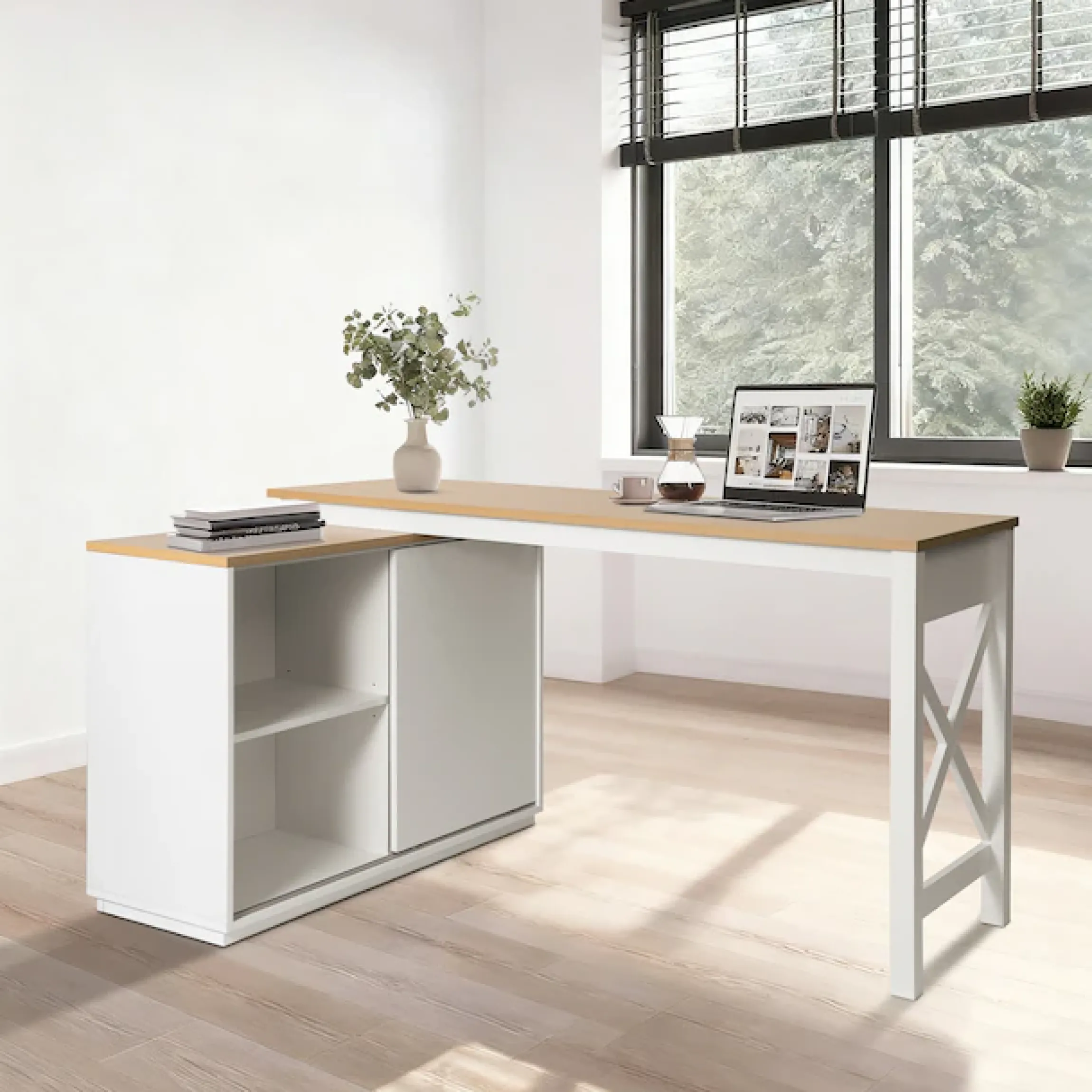 OTTO home Eckschreibtisch »SILBA« mit Schiebetür, Breite: 140 cm, auch als Sideboard nutzbar